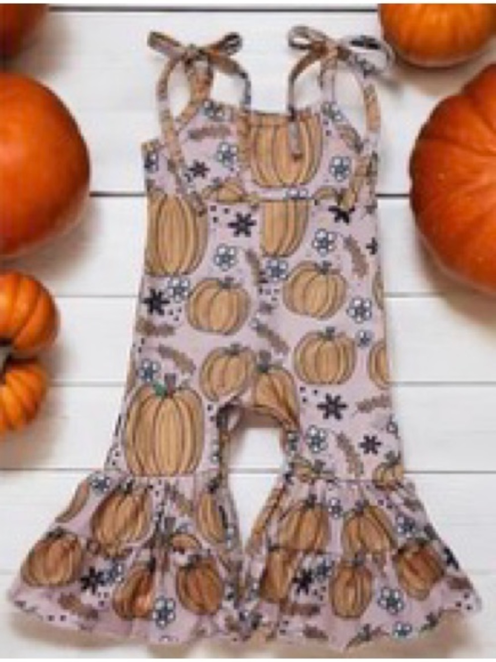 Kids Pumpkin Print Ruffle Hem Romper - Pink